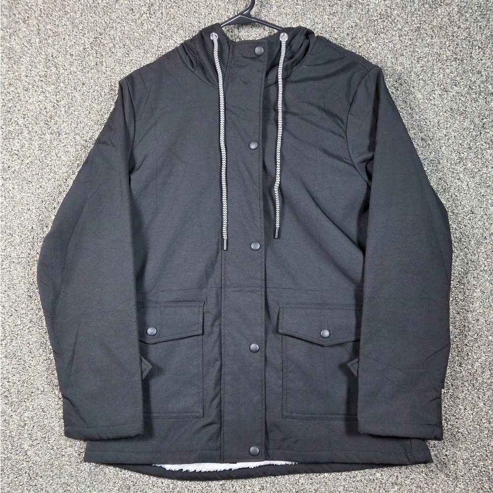 Rosvigor‎ Hooded Jacket Women Size M Black Fleece Lined Utility Parka Coat